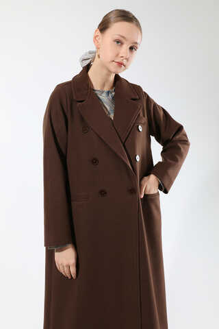 Uzun Oversize Kaşe Kaban Acı Kahve - 3