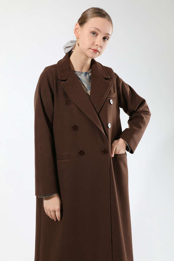 Uzun Oversize Kaşe Kaban Acı Kahve - 3