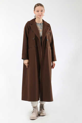 Uzun Oversize Kaşe Kaban Acı Kahve - 4