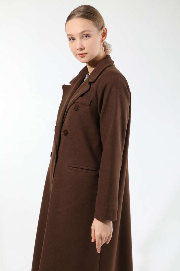 Uzun Oversize Kaşe Kaban Acı Kahve - 5