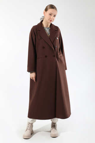 Uzun Oversize Kaşe Kaban Acı Kahve - 1