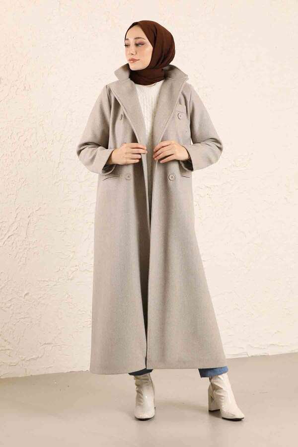 Uzun Oversize Kaşe Kaban Çakıl - 2