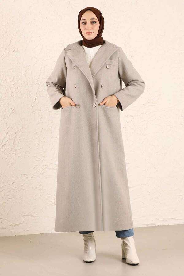 Uzun Oversize Kaşe Kaban Çakıl - 1