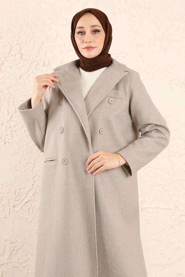 Uzun Oversize Kaşe Kaban Çakıl - 3