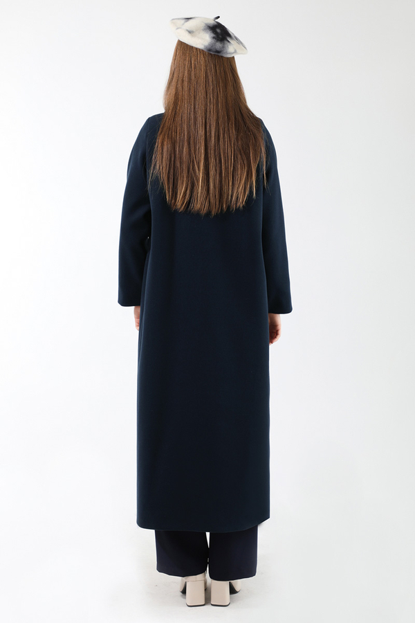 Uzun Oversize Kaşe Kaban Lacivert - 6