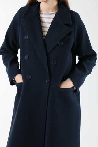 Uzun Oversize Kaşe Kaban Lacivert - 4