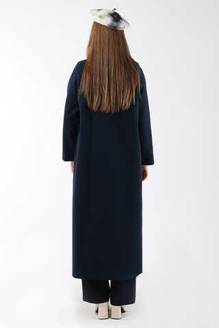 Uzun Oversize Kaşe Kaban Lacivert - 6