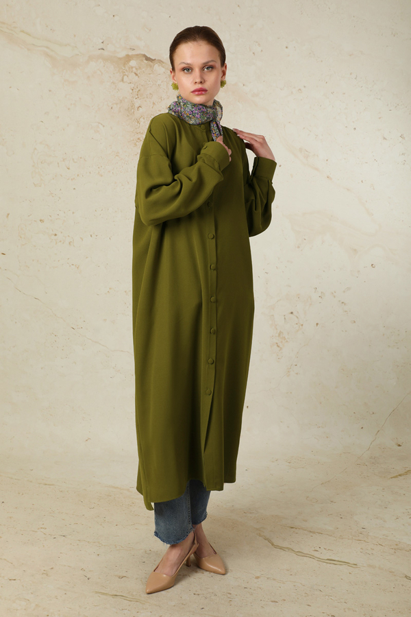 Uzun Oversize Tunik Haki - 3