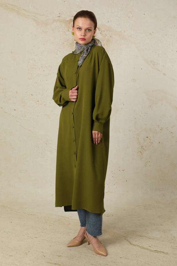 Uzun Oversize Tunik Haki - 5