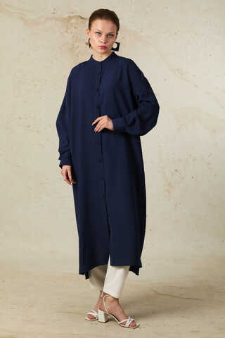 Uzun Oversize Tunik İndigo - 5