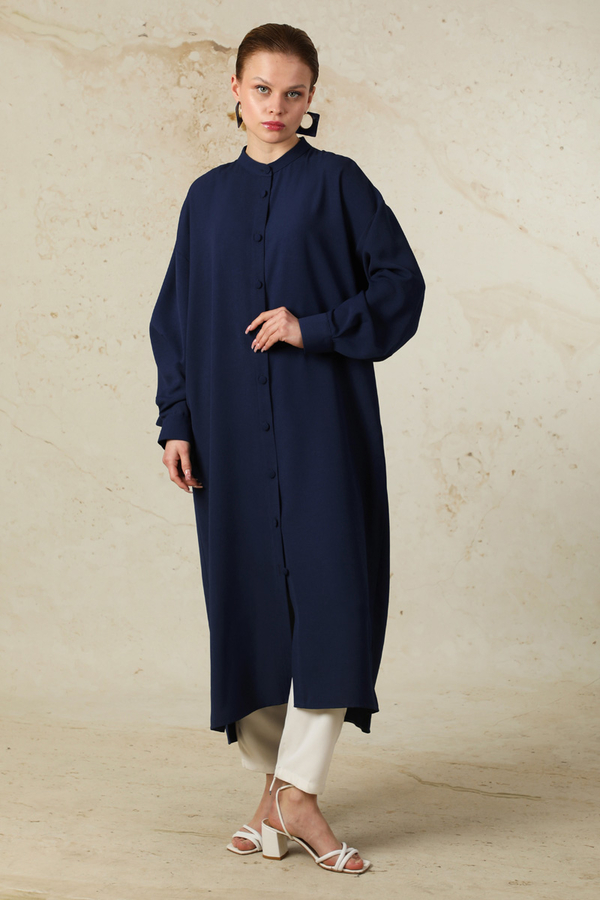 Uzun Oversize Tunik İndigo - 5