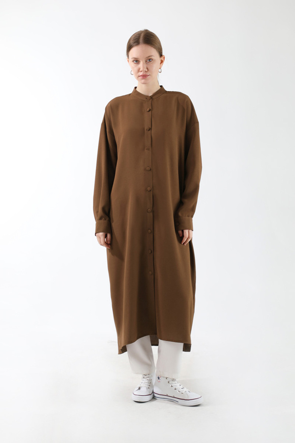 Uzun Oversize Tunik Kahverengi - 1