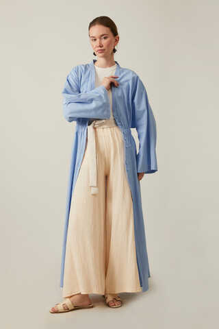 V Neck Abaya Baby Blue - 3