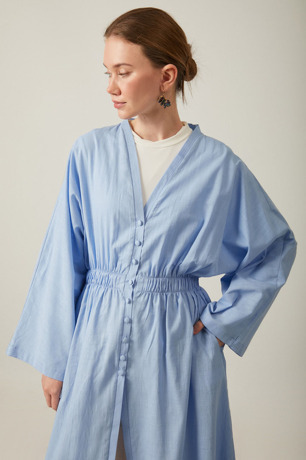 V Neck Abaya Baby Blue - 2