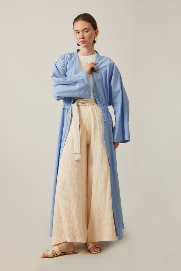V Neck Abaya Baby Blue - 3
