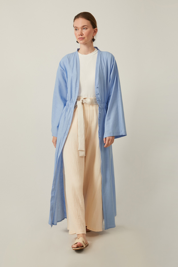 V Neck Abaya Baby Blue - 8