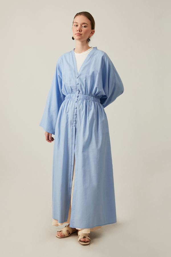 V Neck Abaya Baby Blue - 11