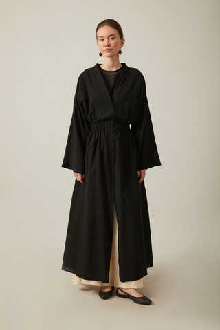 V Neck Abaya Black - 1