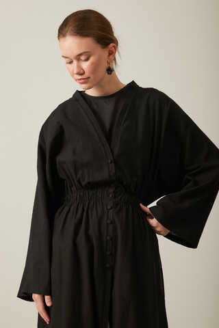 V Neck Abaya Black - 5