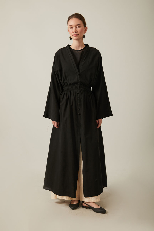 V Neck Abaya Black - 1