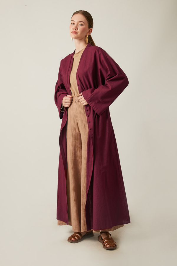 V Neck Abaya Burgundy - 4