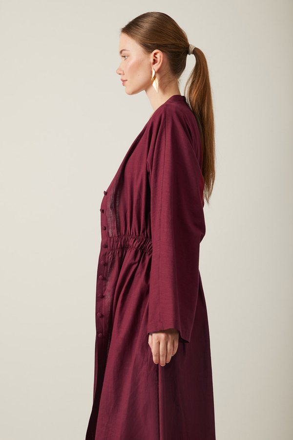 V Neck Abaya Burgundy - 13