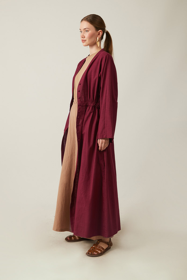 V Neck Abaya Burgundy - 10