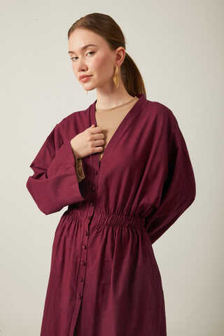 V Neck Abaya Burgundy - 11