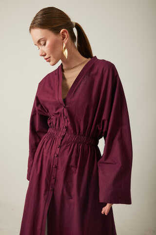 V Neck Abaya Burgundy - 8