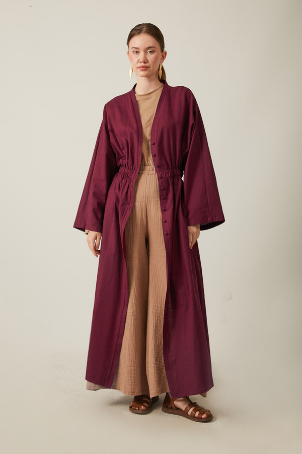 V Neck Abaya Burgundy - 1