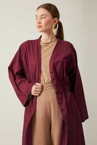 V Neck Abaya Burgundy - 7