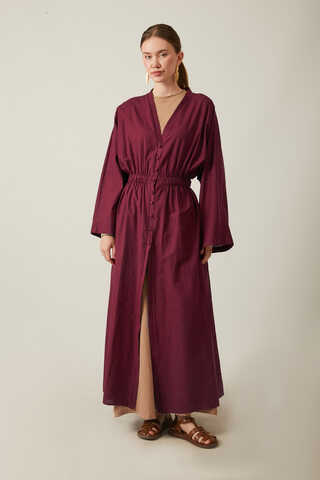 V Neck Abaya Burgundy - 14
