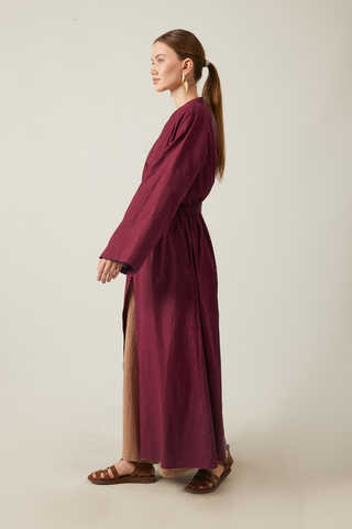 V Neck Abaya Burgundy - 12