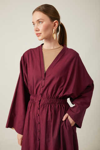 V Neck Abaya Burgundy - 9