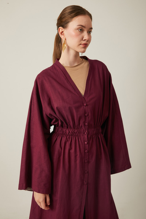 V Neck Abaya Burgundy - 5