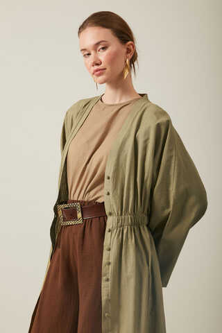 V Neck Abaya Khaki  - 17