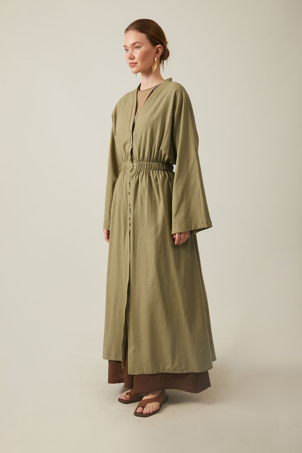 V Neck Abaya Khaki  - 13