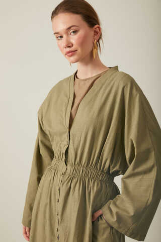 V Neck Abaya Khaki  - 12