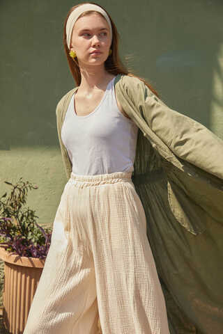 V Neck Abaya Khaki  - 6