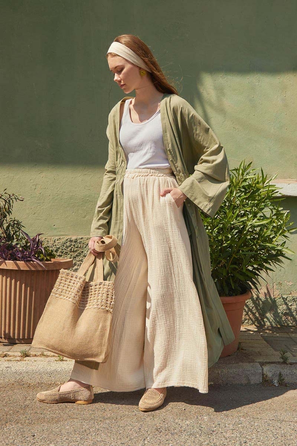 V Neck Abaya Khaki  - 4