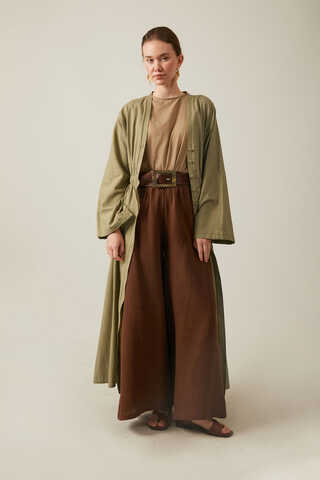 V Neck Abaya Khaki - 9