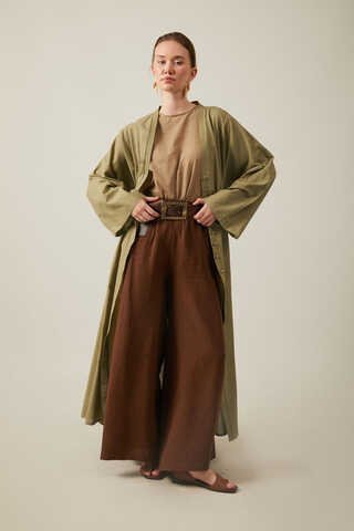 V Neck Abaya Khaki - 11