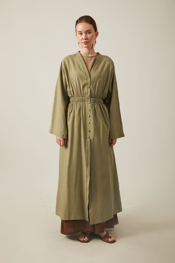 V Neck Abaya Khaki - 7
