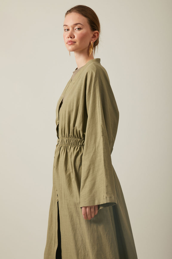 V Neck Abaya Khaki - 18