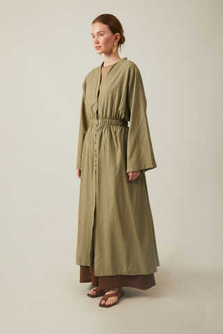 V Neck Abaya Khaki - 13