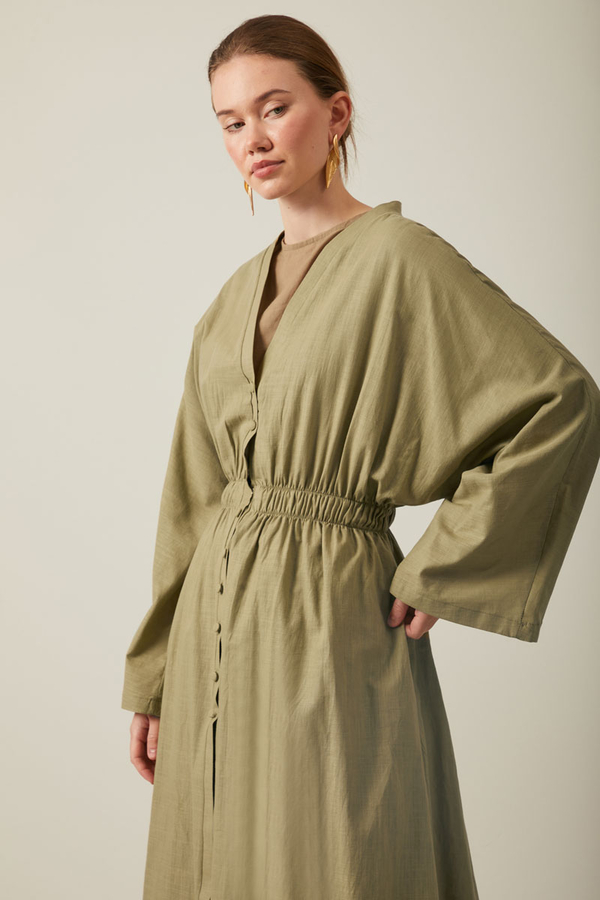 V Neck Abaya Khaki - 16
