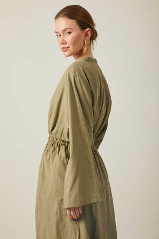 V Neck Abaya Khaki - 14
