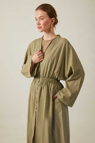 V Neck Abaya Khaki - 10