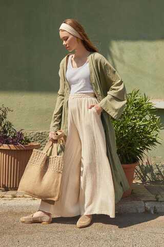 V Neck Abaya Khaki - 4