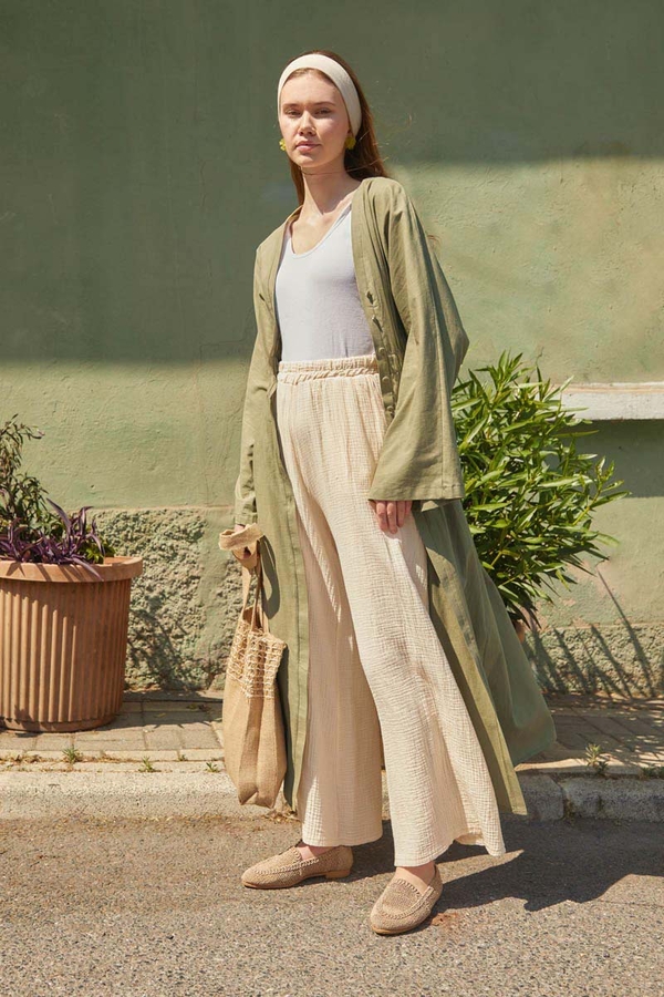 V Neck Abaya Khaki - 8